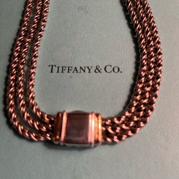 TIFFANY & CO 925 STERLING LAYERED 16” & 18kt gold triple strand necklace - Picture 5 of 16